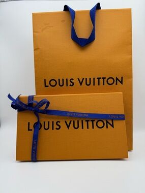 Louis Vuitton Gift Box Blue Ribbon Shopping Bag Full Packaging Set Authentic